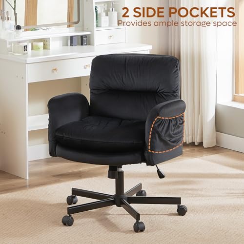 Bestier Criss Cross Chair with Flip-Up Arms, Black Velvet Office Chair | Swivel Makeup Vanity Chair with Wheels 2 Side Pockets, Cross Legged Office Chair for Home Office Bedroom Gaming - color: Black Velvet, size: Low Back