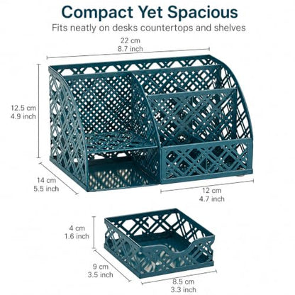 Exerz Desk Organizer Metal Mesh Caddy 7 Compartments Drawer Aegean Blue - color: F7 Aegean Blue