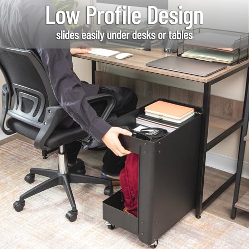 Mind Reader Under Desk Rolling Cart, 2-Tier Steel Utility Organizer, No Assembly Required, 12" L x 20" W x 23.5" H, Black
