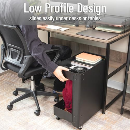 Mind Reader Under Desk Rolling Cart, 2-Tier Steel Utility Organizer, No Assembly Required, 12" L x 20" W x 23.5" H, Black