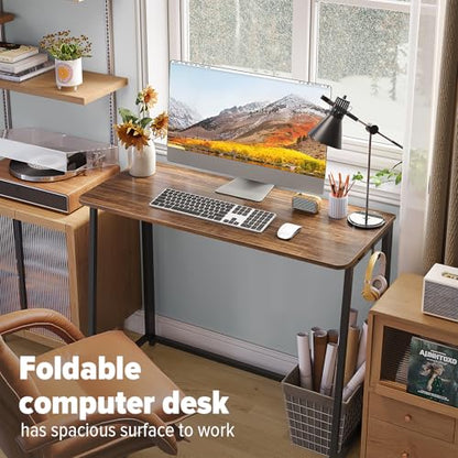 WOHOMO Folding Desk, 39.4" Foldable Computer Table for Small Spaces, Walnut - color: Brown, size: Large Size:39.4 x 15.7