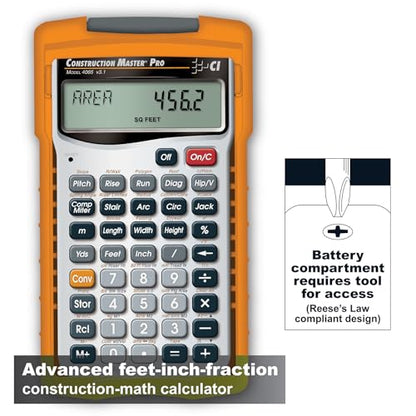 Calculated Industries 4065 Construction Master Pro Advanced Construction Math Feet-inch-Fraction Calculator for Contractors, Estimators, Builders, Framers, Remodelers, Renovators and Carpenters | Advanced Construction Math, Feet-Inch-Fractions, For Contra
