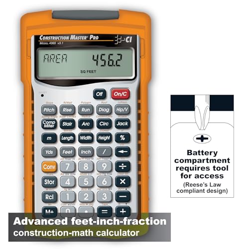 Calculated Industries 4065 Construction Master Pro Advanced Construction Math Feet-inch-Fraction Calculator for Contractors, Estimators, Builders, Framers, Remodelers, Renovators and Carpenters | Advanced Construction Math, Feet-Inch-Fractions, For Contra