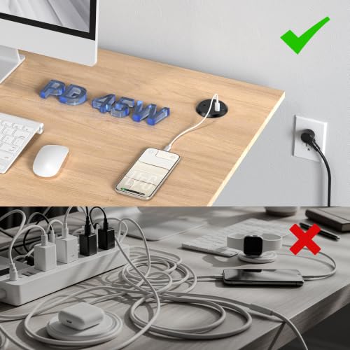 2 Inch Desk Power Grommet Outlet, 1AC Outlets, 3 USB (2 USB-C), Black, 6FT - color: Black