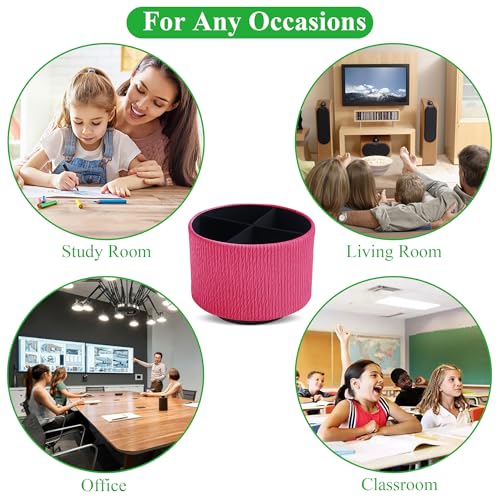 Round Leather Art Supply Organizer,Remote Control Holder,360 Degree Spinning,Multi-Functional Pencil Holder,4 Compartments Desktop Stationary Organizer(1-Vertical Wood Red) - color: 1-Vertical Wood Red