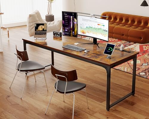 Coleshome 71 Inch Computer Desk with USB Ports, Large Office Desk, Long Study Student Writing Desk, Rustic Brown - color: Rustic Brown, size: 71 Inches