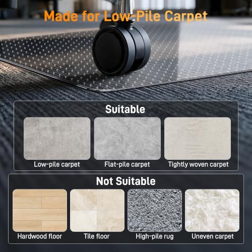Office Chair Mat for Low-Pile Carpet 48" x 65", Extra Large Clear Mat - size: 48" x 65" (for low-pile carpet)