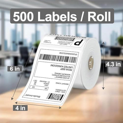 HUOJI 4000 4x6 Thermal Shipping Labels 500/Roll, Commercial Grade | 4x6 Thermal Labels Roll, Strong Adhesive, Clear Printing, Compatible with Rollo, Zebra, MUNBYN Printers - size: 8 Rolls | 4000 Labels(FBM)