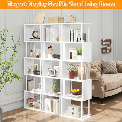 IBUYKE 6-Tier Tall Bookshelf,S-Shaped Geometric Bookcase,White WBC016W - color: White, size: 6 Tier