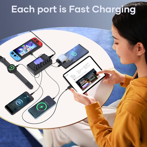 152W Charging Station, 8-Port Desktop USB-C & USB-A Charger Hub, 20W 4xUSB-C & 18W 4xUSB-A, Compatible With iPhone 15/14/13 Pro/Max, iPad, Samsung Galaxy Note S23 - color: 152W-Black