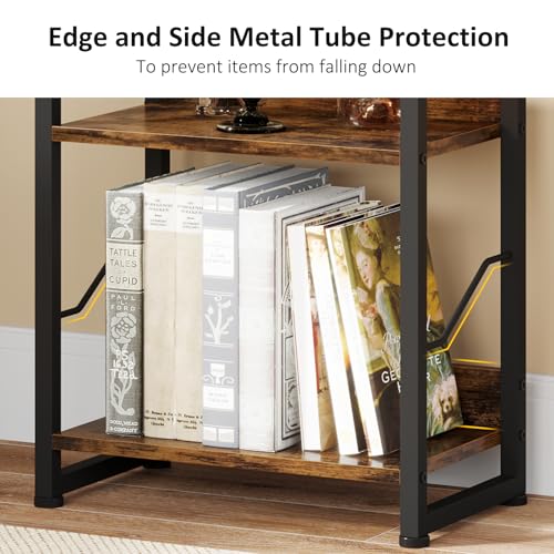 Hosfais 5 Tier Tall Bookshelf: Industrial Wood Book Shelf with Edge Protection Metal Narrow Bookshelf Bookcase Storage Organizer Display Rack for Living Room Home Office (Rustic Brown) - color: Rustic Brown