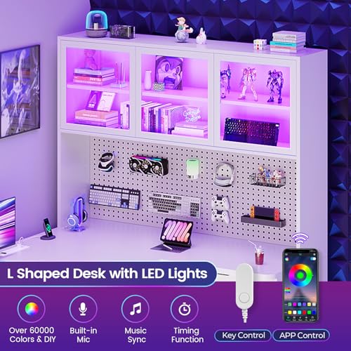 SEDETA L Shaped Corner Gaming Desk with 3 Wood Drawer and Large Bookshelf - color: White