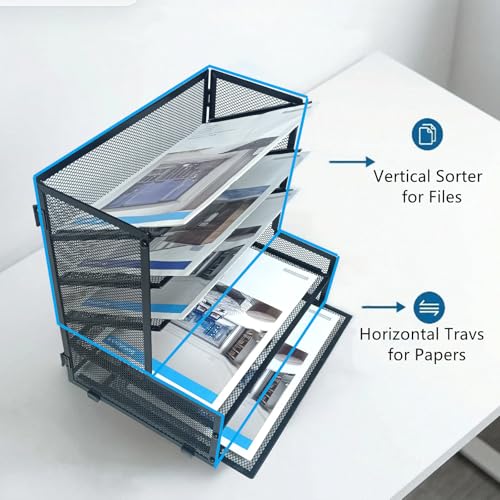 SETTFRFE 5-Tier Metal Desk File Organizer, File Tray Rack | 3 Slanted+2 Horizontal Paper File Holder for Office Supplies,Multi Layer Letter Tray,Home Office Desktop Storage Rack,Black