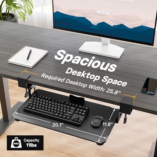 BONTEC KMT01-PJ Under Desk Keyboard Tray, Pull-Out Keyboard & Mouse Platform with C-Clamp, 20 x 11.8 in Space-Saving Ergonomic Slide-Out Drawer, Black - color: Black, size: 20" x 11.8"