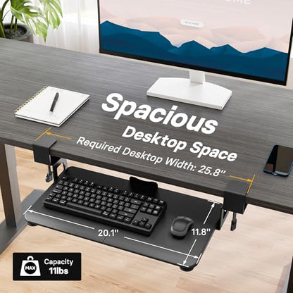 BONTEC KMT01-PJ Under Desk Keyboard Tray, Pull-Out Keyboard & Mouse Platform with C-Clamp, 20 x 11.8 in Space-Saving Ergonomic Slide-Out Drawer, Black - color: Black, size: 20" x 11.8"