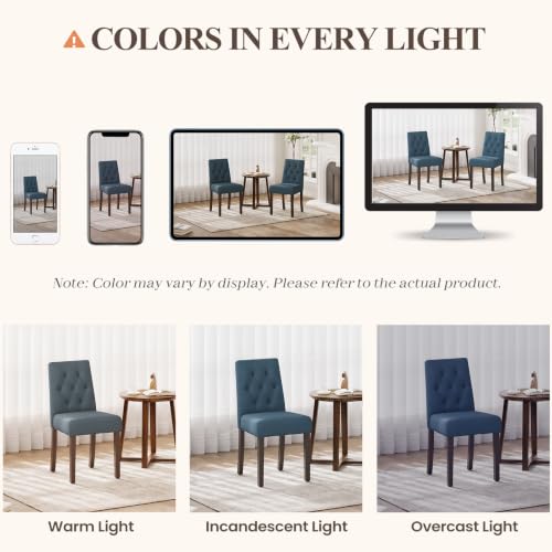Upholstered Dining Chairs Set of 2, Modern Fabric Dining Chairs with Tufted Design, Kitchen Side Chairs, Farmhouse Dinner Chair with Wood Legs for Kitchen Restaurant Living Room, Blue - color: Blue, size: Set of 2