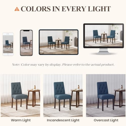 Upholstered Dining Chairs Set of 2, Modern Fabric Dining Chairs with Tufted Design, Kitchen Side Chairs, Farmhouse Dinner Chair with Wood Legs for Kitchen Restaurant Living Room, Blue - color: Blue, size: Set of 2