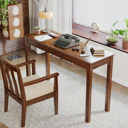 Wood Desk, Solid Wood Writing Table for Home Office, Mid Century Modern Desk with Drawers, Walnut (47inch / 120cm) - color: A-walnut, size: 47.2*15.7*29.5 Inch