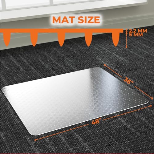 Office Chair Mat for Carpets, 48" x 36" Desk Chair Mat for Rolling Chairs on Low Pile Carpets, Easy Glide Floor Mat for Home, Gaming - size: 48" x 36"