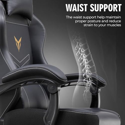 GTPLAYER Gaming Chair, Office Chair High Back Computer Chair with Foot Rest for Adults, Leather Desk Chair Executive Ergonomic Height Adjustable with Headrest and Lumbar Support, 300lbs Black - color: Black