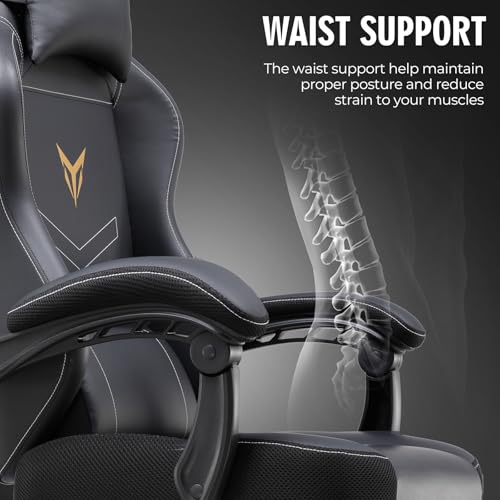 GTPLAYER Gaming Chair, Office Chair High Back Computer Chair with Foot Rest for Adults, Leather Desk Chair Executive Ergonomic Height Adjustable with Headrest and Lumbar Support, 300lbs Light Black - color: Light Black