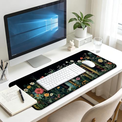 Fantasy Pretty Wildflower Book Gaming Desk Mat, Extended Mouse Pad - color: W02
