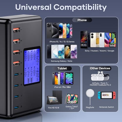 152W Charging Station, 8-Port Desktop USB-C & USB-A Charger Hub, 20W 4xUSB-C & 18W 4xUSB-A, Compatible With iPhone 15/14/13 Pro/Max, iPad, Samsung Galaxy Note S23 - color: 152W-Black