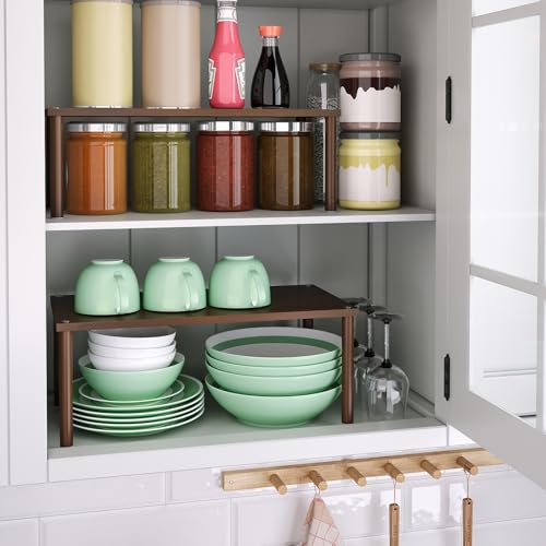 VERTORGAN 2 Pack Cabinet Organizer Shelf,Bamboo Countertop(Large,Brown) - color: Brown, size: 15.8"W