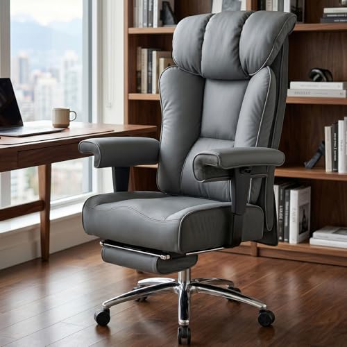 Efomao Big and Tall Executive Office Chair 400lbs, Heavy Duty Computer Chair with 24" Extra Wide 6.1" Spring Cushion, 3" Height Adjustable Armrests, Desk Chair with Footrest, Grey - color: 3060-grey