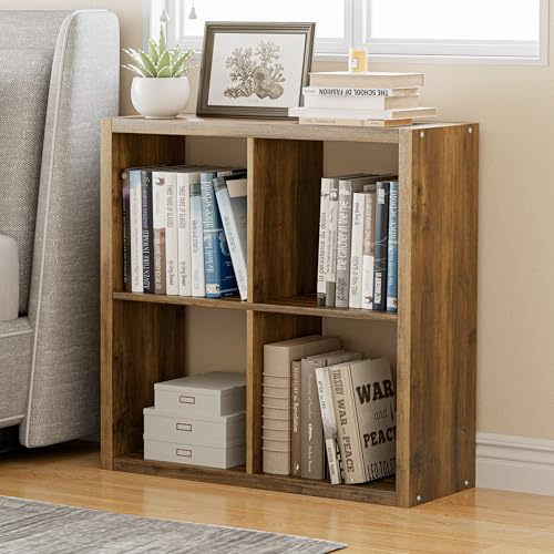 VDNEND Cube Storage Organizer Bookcase, Decorative 11 inch Open Back Cubical Shelf with Thickened Border, Display Bookshelf for Living Room, Home Office, Sturdy Room (Brown, 4 Cube) - color: Brown, size: 4-Cube, Standard