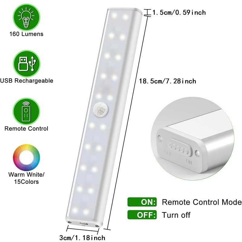 48 LED Under Cabinet Lighting Wireless, 15 Colors Changeable Rechargeable RGB Under Cabinet Lights Remote Control Under Counter Lights Mini Night Light Bar for Indoor Display Shelf, 4 Pack | 15 Colors , Under Cabinet Lights, Remote Control, Timer, Dimmabl