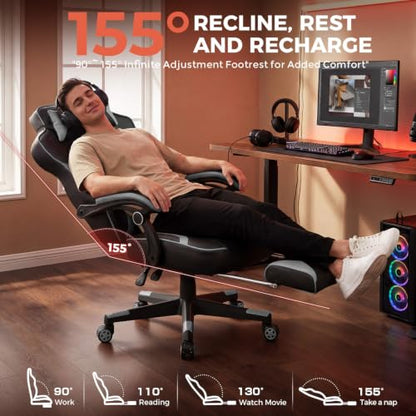 GTPLAYER Gaming Chair for Adults, Big and Tall 350LBS Heavy Duty Office Chair, Ergonomic High Back Lumbar Support and Recliner for Back Pain Relief, Sky Gray - color: Sky-gray
