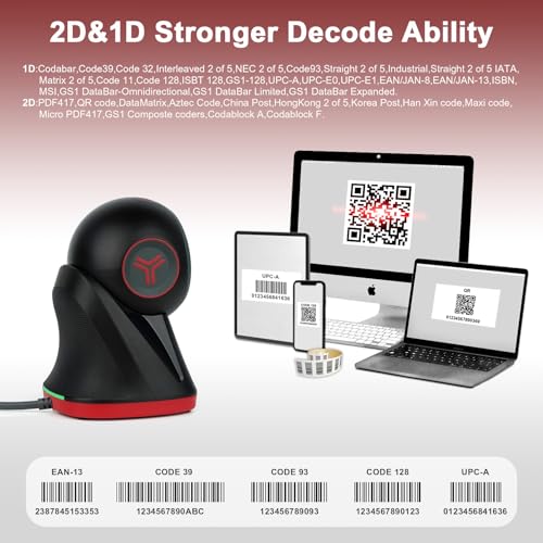 OBZ 2D Handsfree Barcode Scanner,Omnidirectional QR Code Reader,Wired USB Scanners for Computers,Automatic Sensing Desktop Scanner for Windows Mac Linux,Drop-Resistant for Retail Store POS - style: Hands-Free Scanner