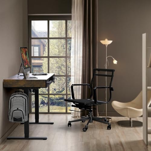 SHW 48-Inch Electric Height Adjustable Desk w/Keyboard Tray, Rustic Brown | w/ 2 Drawers | Memory Presets and Cable Management | Hanging Hooks - color: Rustic Brown