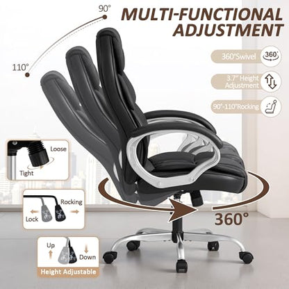 Homall Office Chair High Back Computer Desk Chair, PU Leather Adjustable Height Modern Executive Swivel Task Chair with Padded Armrests and Lumbar Support (Black) - color: Black