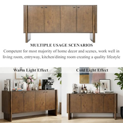 Ya-Home Modern Sideboard Buffet Cabinet with Storage, Accent Farmhouse Buffet Coffee Bar Cabinet with 4 Doors, Wooden Media Console Table Credenza for Living Room/Kitchen/Entryway, Brown - color: Brown