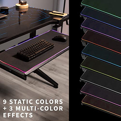 VIVO Large Under Desk Keyboard Tray with RGB LED Light Mouse Pad, C-clamp Mount, 27 (33 Including Clamps) x 11 inch Slide-Out Platform Computer Drawer for Typing, Black, MOUNT-KB05P