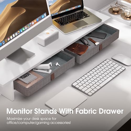 Fenge 35 Inch Monitor Stand with Drawer Storage, Computer Riser for Desk - color: White