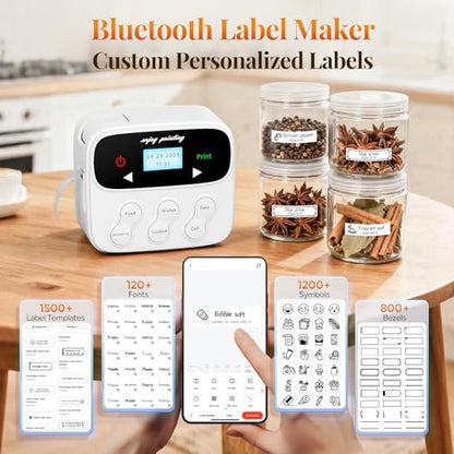 Phomemo F12 Ribbon Label Printer, Magnetic Label Maker Machine with 4 Tapes | No Typing Required, One-Click Printing, Handheld Rechargeable Backlit-LCD Screen for Home Food School Gift Wrapping Fridge - style: 1 Printer with 4 Tapes