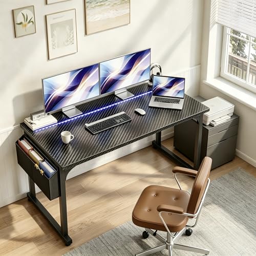 DurayLoly 48" Gaming Desk with Waterproof LED Lights for Bedroom,Black - color: Black, size: 48 IN