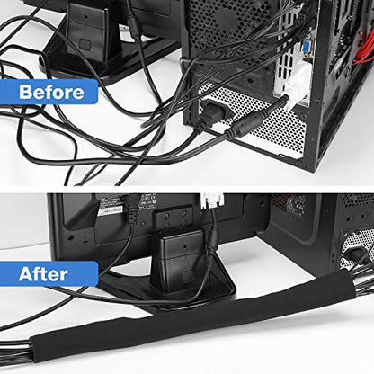 JOTO 4 Pack Cable Management Sleeve -Black, 2 Large - color: Black, size: 4 Pack, 130 Inches