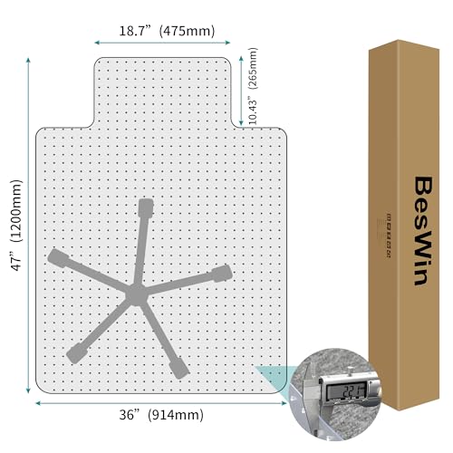 BesWin Office Chair Mat for Low Pile Carpets, Clear, 36" x 48" with Lip - size: 48" X 36" Rectangle with Lip (for Carpet)