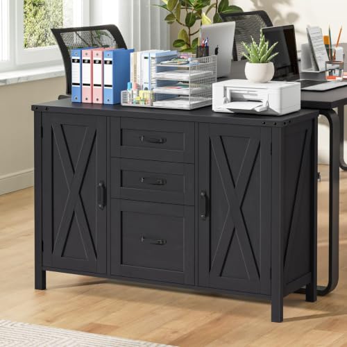 Vabches File Cabinet with 3 Drawers Fits Files Letter/A4 Size, Rustic Black - color: Rustic Black
