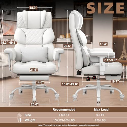 Vonesse Office Chair, Desk Chair with Soft Adjustable Armrests, Ergonomic High Back Gaming Chair with Lumbar Support, Executive Computer Chairs with Footrest (PU Leather,White) - color: Classic White