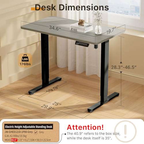 JOY worker Electric Small Standing Desk, 35" Whole Piece Height Adjustable - color: Grey, size: 35" * 20"