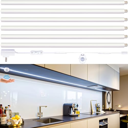 Motion Sensor Under Cabinet Lights, Plug in, Seamlessly Linkable, 6 Pcs 12 Inch Under Counter Lighting Bars for Kitchen, Closet, Gun Safe, Shelf, Display Case, LED 5000k Daylight - color: 5000k Daylight