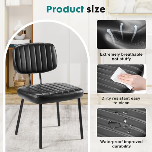 OLIXIS Dining Chairs Set of 6, Upholstered Kitchen Chairs, Black | Faux Leather Comfortable Cushion Seat, Metal Legs with Backrest, Mid-Century Modern, Easy Assembly, Dining Room Home - color: Black, size: 6 PCS