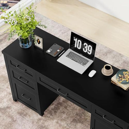 Vabches Farmhouse 61'' Executive Desk with 5 Drawers,Pure Black - color: Pure Black, size: 61" W