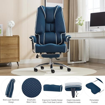 EXCEBET Big and Tall Executive Office Chair 400lbs Wide Seat, Mesh Grey | Retractable footrest, 135° recline, Lumbar support, Ergonomic high back, Breathable mesh, Thick cushion, Padded armrests - color: Mesh Blue