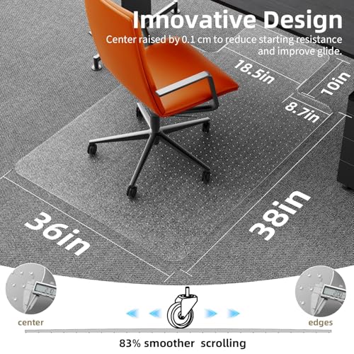 Office Chair Mat for Low Pile Carpet 36" x 48" Convex, Extended Protector